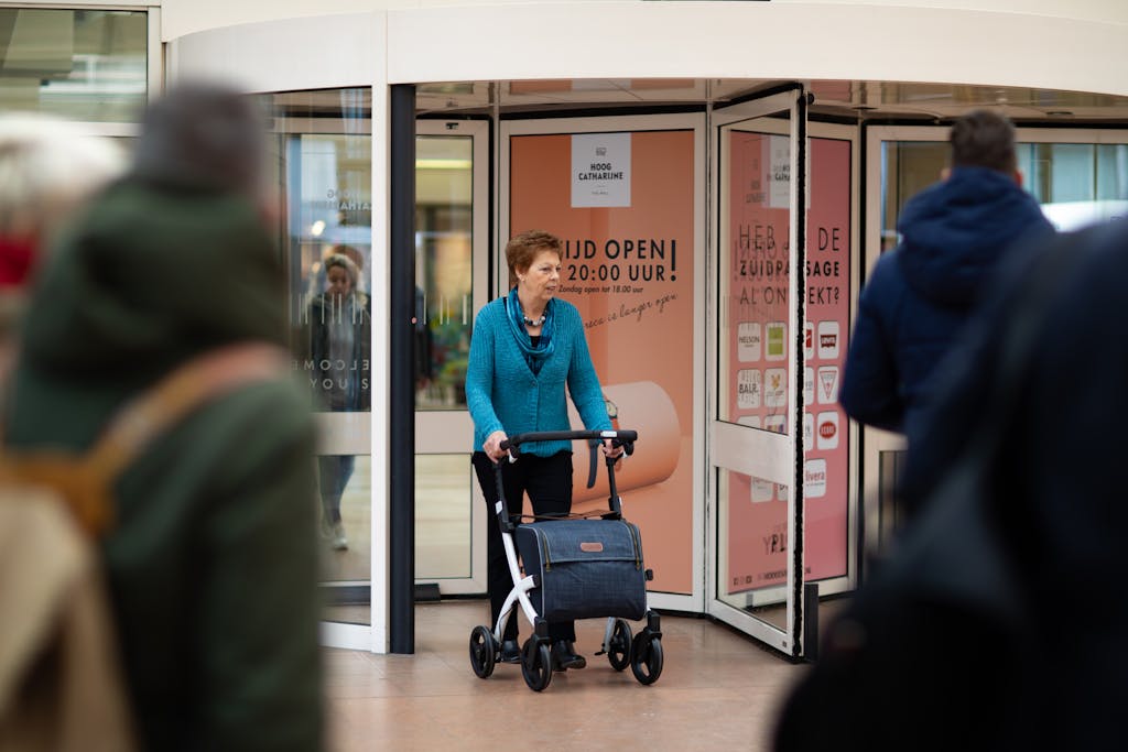 Woman walking in a mall