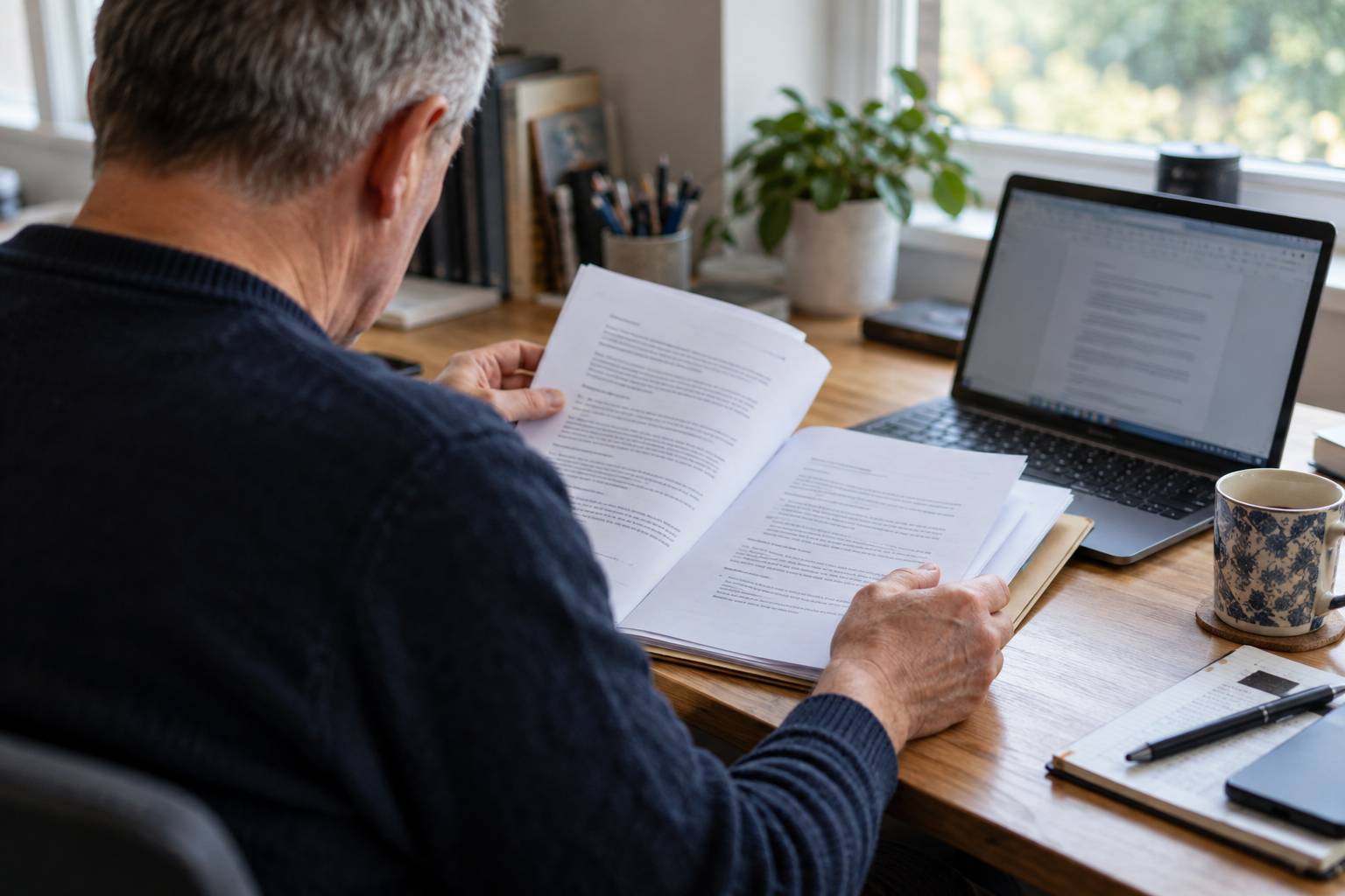 One person reviewing documents at a desk
